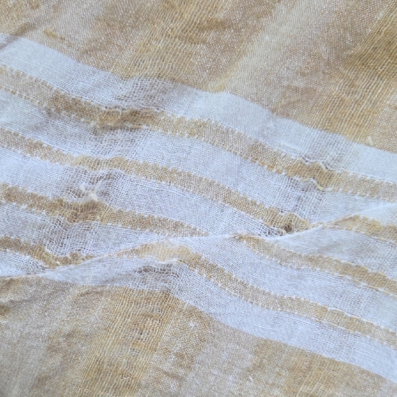 Anthro Akemi + Kin Cream & Tan Striped Dolman Linen Tunic - Size L - Picture 6 of 11